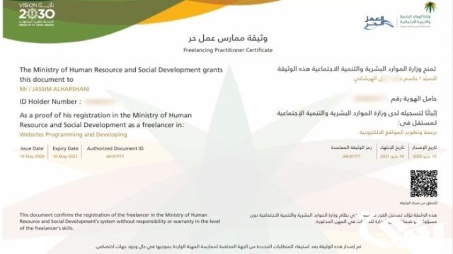 المهن المسموح بها في وثيقة العمل الحر المهن المسموح بها في وثيقة العمل الحر