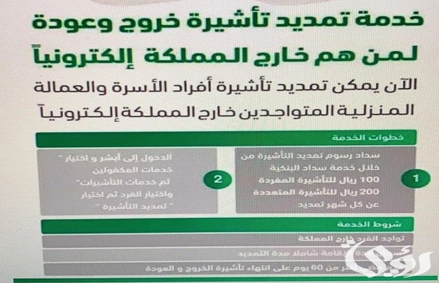 تمديد تأشيرة خروج وعودة لمن هم خارج المملكة عن طريق أبشر تمديد تأشيرة خروج وعودة لمن هم خارج المملكة عن طريق أبشر