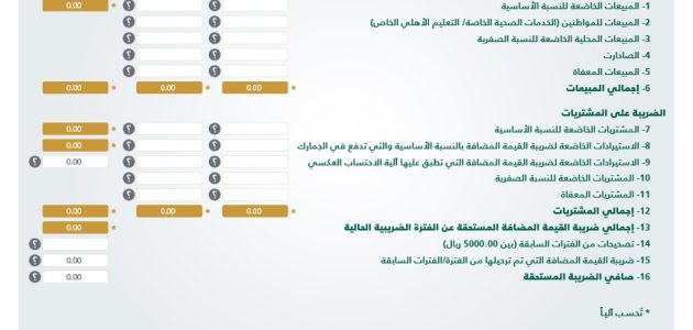 نموذج إقرار ضريبة القيمة المضافة السعودية